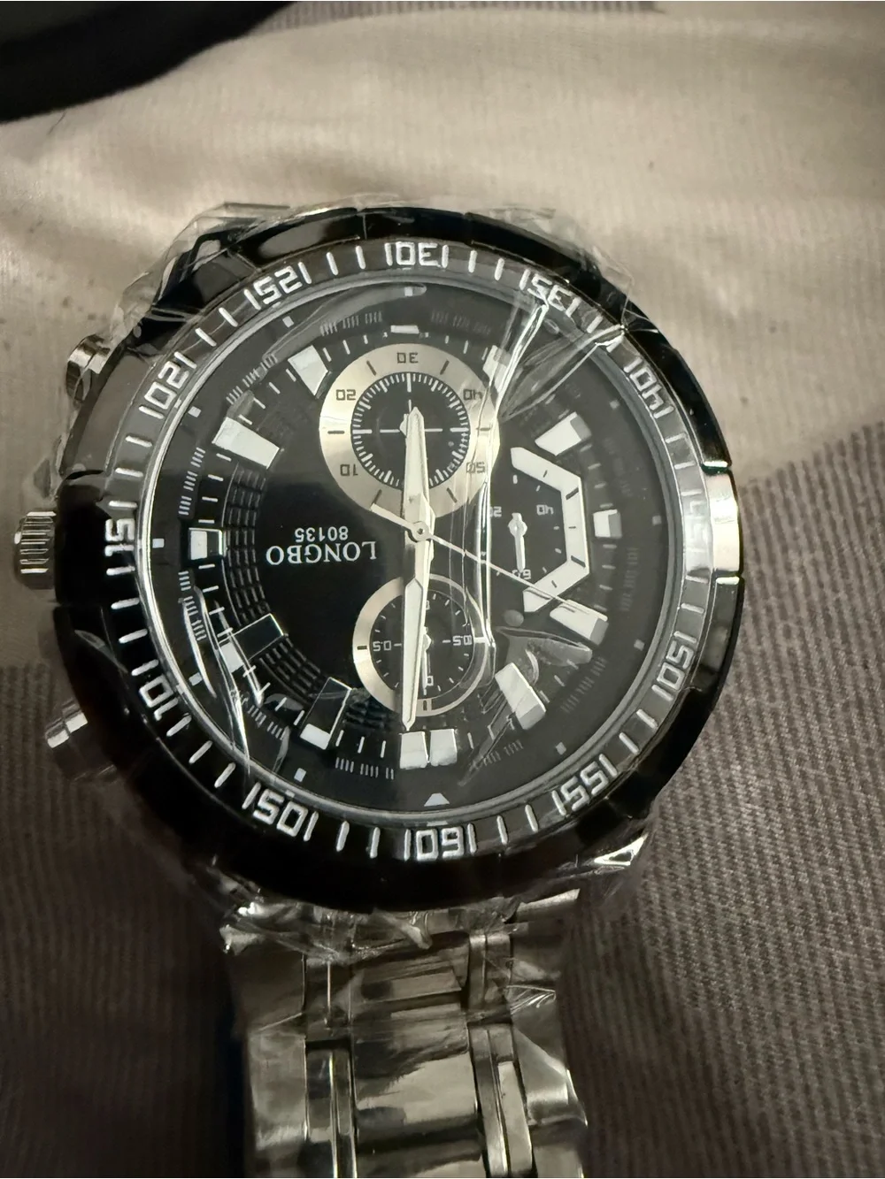 LONGBO Men's Silver Stainless Steel Watch with Black Dial